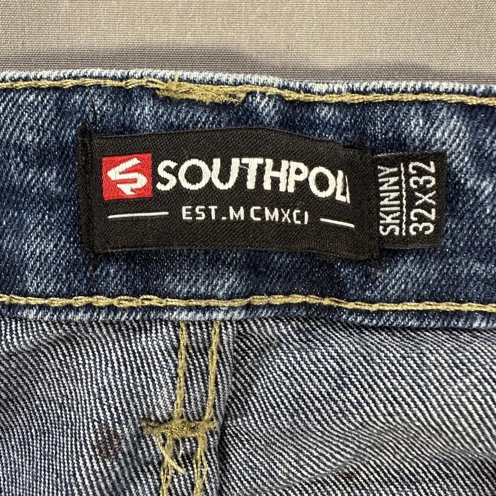 Southpole Jeans Mens 32x32 Medium Wash Blue Skinny Slim Distressed Ripped Knees - Picture 6 of 10